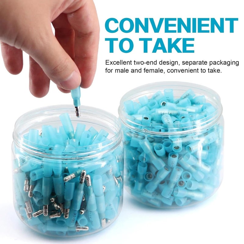 Ingoulut 300PCS Heat Shrink Bullet Connectors for Wiring AWG 16-14 Blue Waterproof Quick Disconnect Electrical Insulated Male&Female Wire Terminals Kit for Marine Automotive Wire Crimp Connectors - Image 3